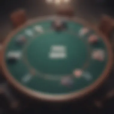 An overview of a poker table setup with cards and chips