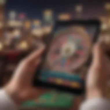 A user engaging with a casino game app on a tablet.