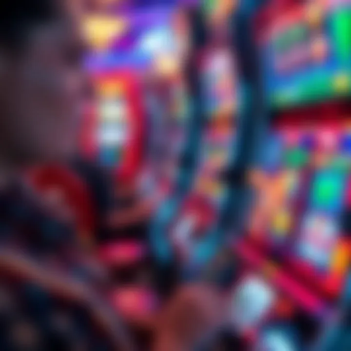 Close-up of a player engaging with a slot machine