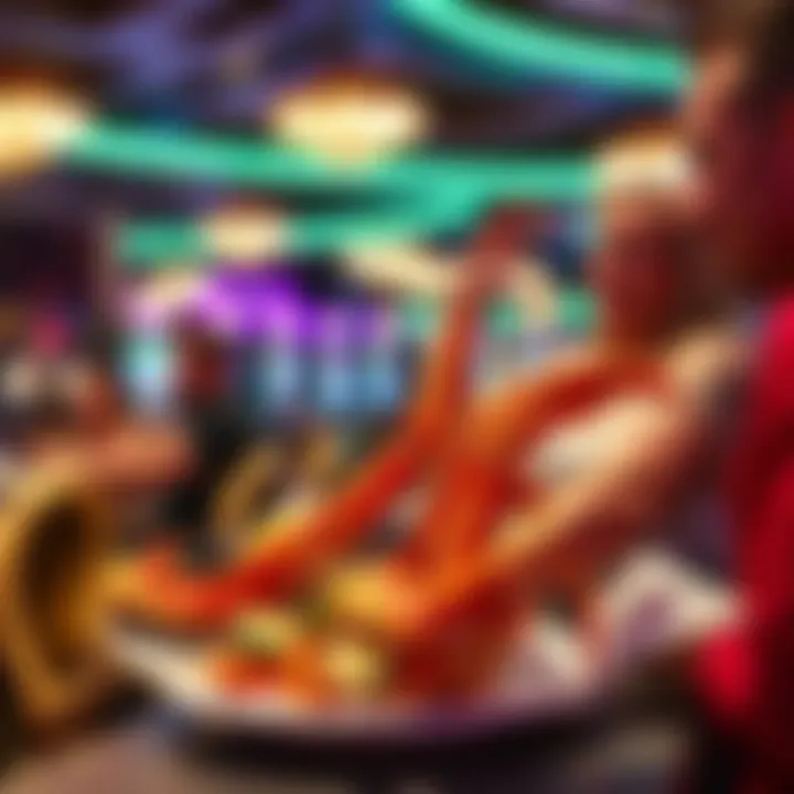 Guests enjoying a sumptuous meal of crab legs while gaming