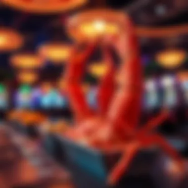 A vibrant casino atmosphere blending gaming and gourmet seafood