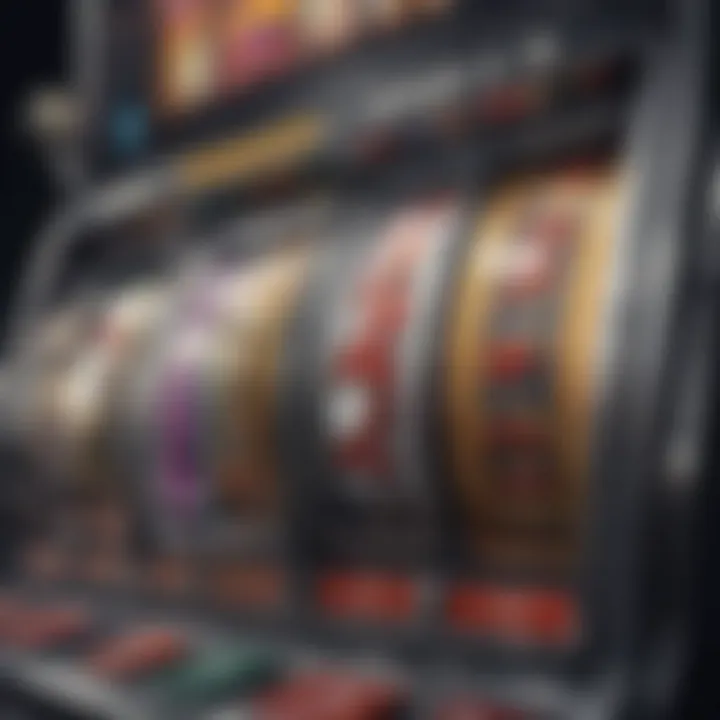 Close-up of a slot machine displaying bonus features