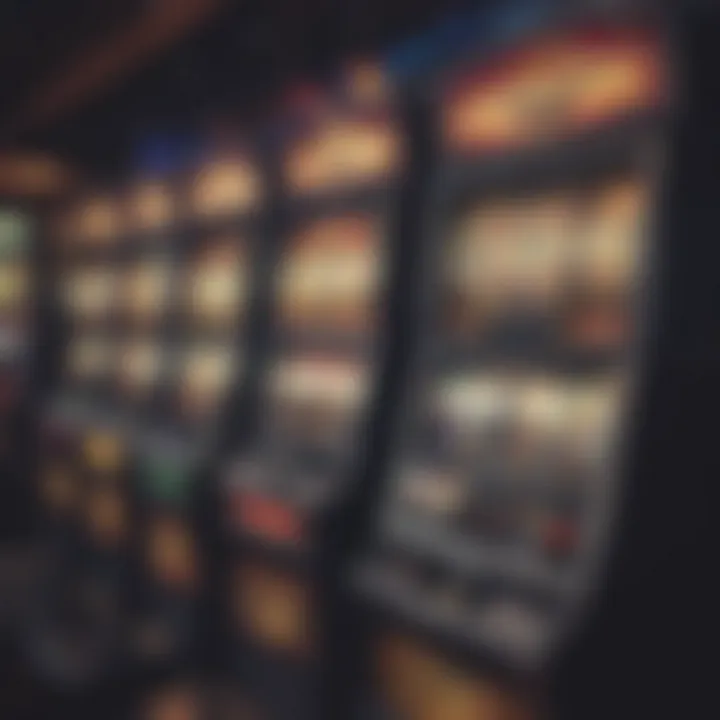 Row of diverse slot machines with various themes