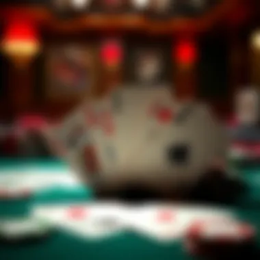 An array of playing cards revealing a strategic move in blackjack