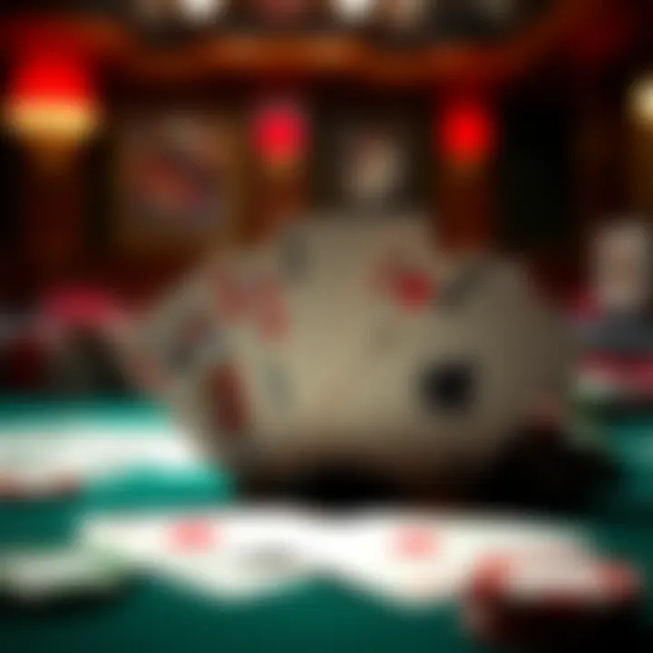 An array of playing cards revealing a strategic move in blackjack