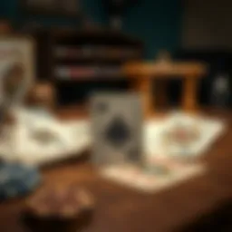 Ancient playing cards displayed on a rustic table