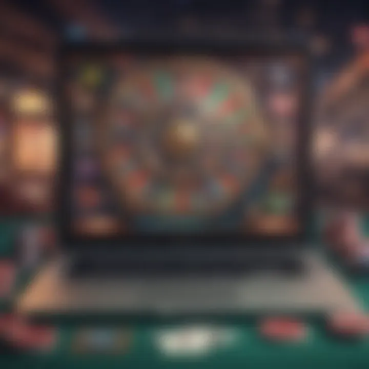 A laptop with various casino games open on the screen