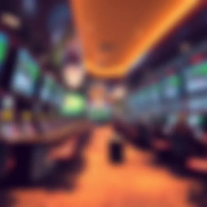 Interior view of Hollywood Casino Sportsbook showcasing betting screens