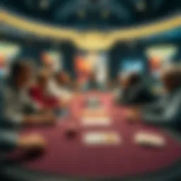 A digital representation of an online poker table with various avatars