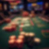 A well-organized blackjack table with chips and cards