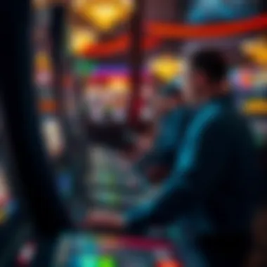 Illustration of a player engaging with a video poker machine in a casino