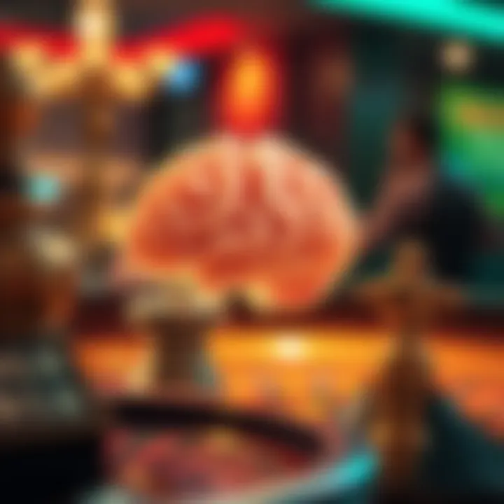 Psychological aspects of betting illustrated with a brain and roulette wheel