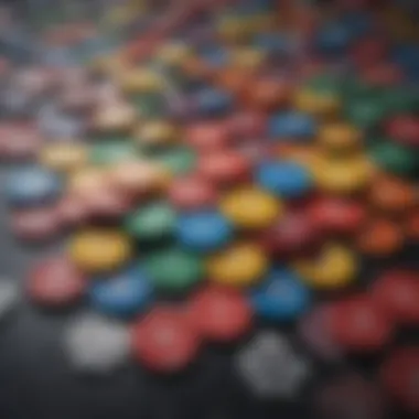 An assortment of chips in different colors representing their value in gameplay.