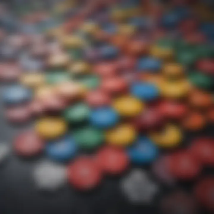 An assortment of chips in different colors representing their value in gameplay.