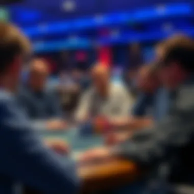 Group of participants engaged in poker strategy discussion