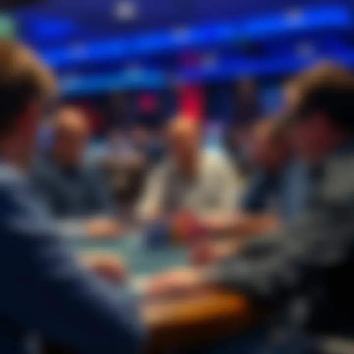 Group of participants engaged in poker strategy discussion